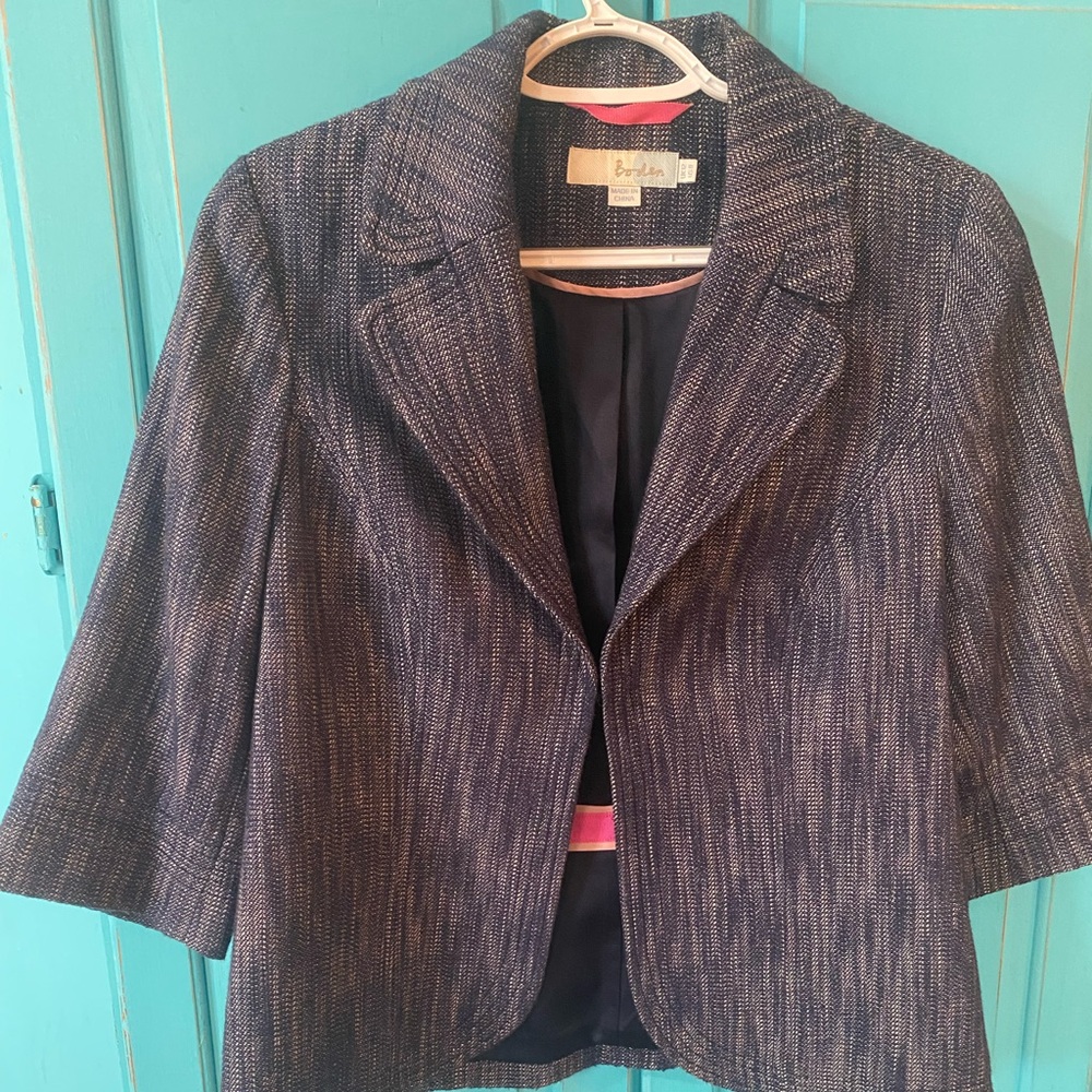 Boden Jacket Blazer Denim Blue Light Tweed - Waist Line Hook - Dressy Casual
